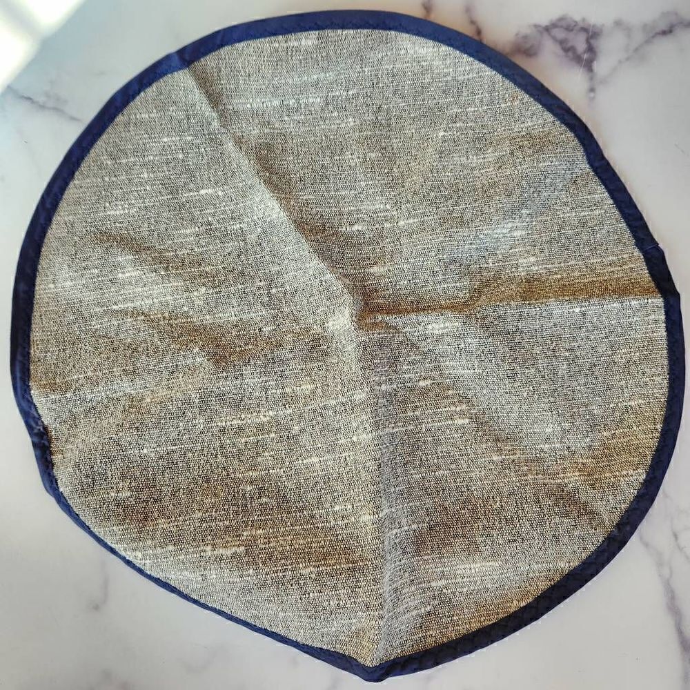Round fabric cloth 18.5" grey blue trim interior pocket